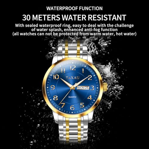 Men’s Dress Watches Waterproof Analog Watch with Day Date Stainless Steel Wrist Watch Luxury Large Arabic Numerals Classic Luminous Hands Easy Read, Hidden Butterfly Clasp Silver Watch Relojes para Hombres3