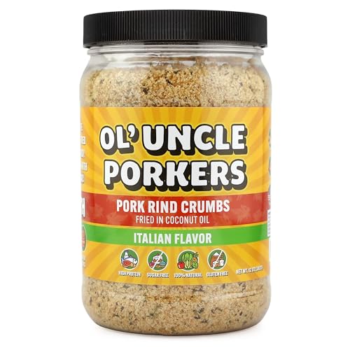 Ol' Uncle Porkers Pork Rind Crumbs, Keto Breadcrumbs, Zero Net Carbs, High Protein, Sugar-Free, Gluten-Free, Fried in Coconut Oil, 12 oz (Italian)