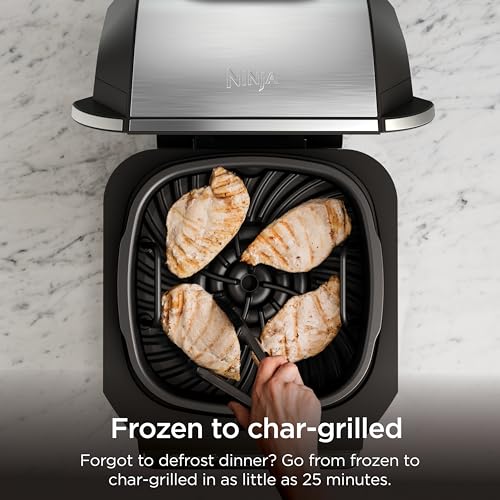 Image of Ninja EG201 Foodi 6-in-1 Indoor Grill with Air Fry, Roast, Bake, Broil, & Dehydrate, 2nd Generation, Dishwasher Safe, Black /Silver