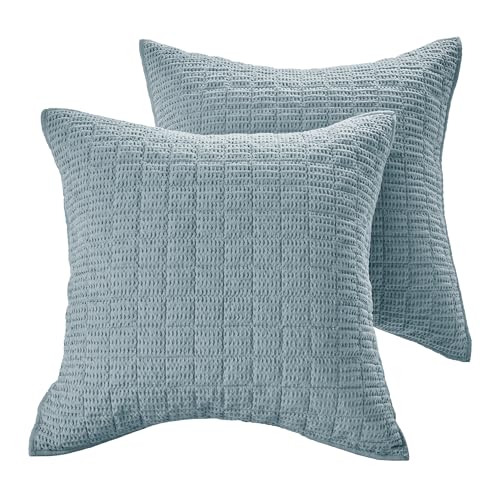 Levtex Home Cloud Waffle - Quilted Euro Sham Set of 2 - Waffle Weave - Chambray - (26x26in.), No Insert - Reversible - Cotton