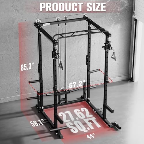 Image of RitFit Multi-Function Garage & Home Gym Package Includes 1200LBS Power Cage PPC03 /P3 with Cable Crossover System, Weight Bench, Olympic Barbell Weight Set, Full Body Workout