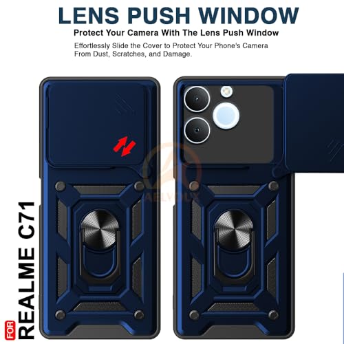 Image of Armor Bumper Back Cover Case for Realme C71 Rotating Camera Cover, Ring Holder & Kickstand | Heavy Duty & 360 Degree Protection Realme C71 Back Cover (Blue)
