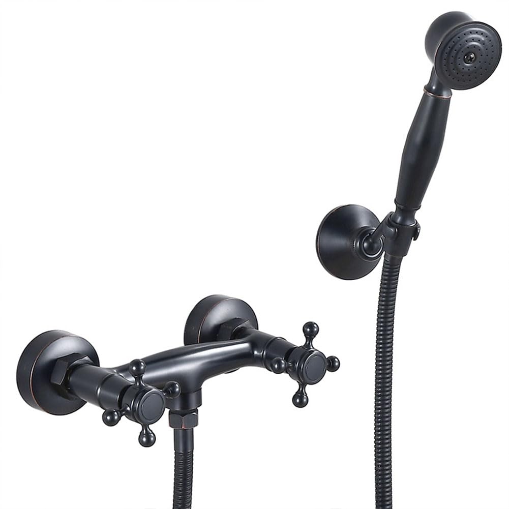 Rubinetto miscelatore per vasca da bagno a parete, elegante rubinetto nero a doppia maniglia per vasca da bagno con tubo doccia da 1,5 m, rubinetto moderno per vasca da bagno per docce eleganti