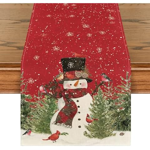 Artoid Mode Snowman Birds Christmas Table Runner Cover