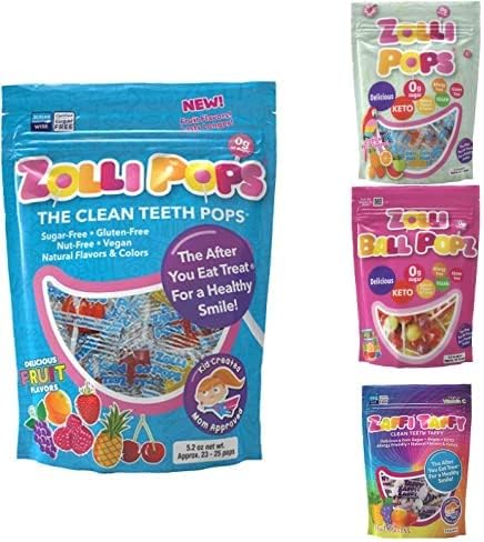 Zolli Pops Clean Teeth Candy Surtido de muestras | 5.0-5.2 oz surtido Keto Taffy, paletas surtidas, paletas tropicales surtidas, Popz de bolas