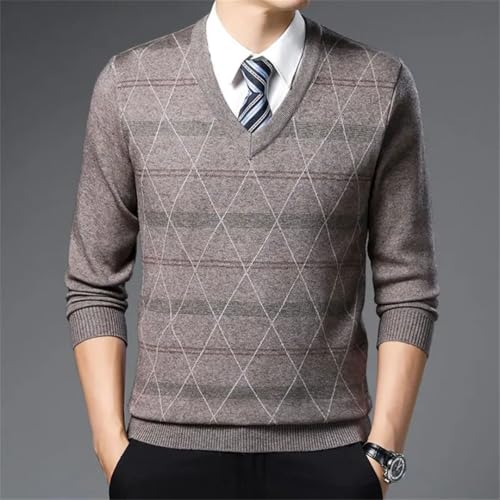 Men’S V-Neck Pullover Sweater Striped Patchwork Loose Fit Casual Long Sleeve Thick Knitted Top3