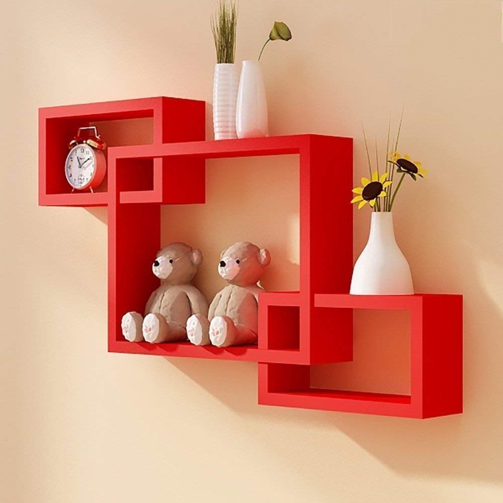 Delhite Creations MDF Red Wall Shelf Rack Set of 3 Intersecting Wall Shelves Amazon.in Home