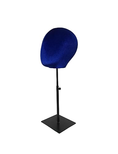 Miniatura 3 de Adjustable Black Base Velvet Female Mannequin Head Belle for Hat Wig Jewelry Earring Scarves Display Hat stand Wig stand (Navy Blue*black square