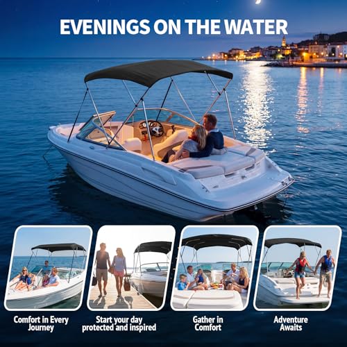 LumiCalyx 4 Bow Bimini Top Replacement Cover -Durable Marine Grade Canvas Sun Shade Boat Canopy Without Frame，8'L x 91-96"x 54"H,Black by LumiCalyx - Image 8