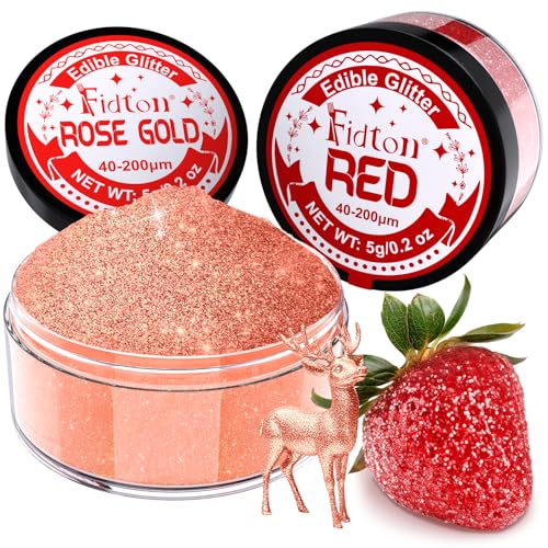 Edible Glitter for Drinks, Fidton 2 Colours Sparkling Edible Cake Decorations Set, Cake Glitter for Bakery Fondant