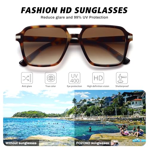 Retro Aviator Sunglasses for Women Men Trendy Classic Square 70s 80s 90s Vintage Shades Double Bridge Aviators FZN8133