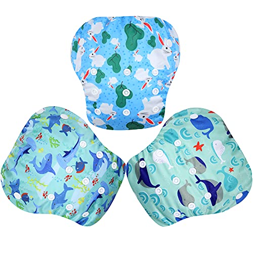 Langsprit 3 Pack Swim Diaper For Baby & Toddle,Reuseable Washable Diaper Swim For Swimming Lesson & Baby Shower Gifts (L, Light Fish) #TOP17