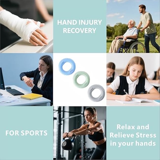 7 PCS Grip Strength Trainer Kit, Hand Gripper Strengthener, Forearm Strengthener, Finger Strengthener, Finger Exerciser, Massage ball, Forearm Workout Ring for Muscle Building and Injury Recover