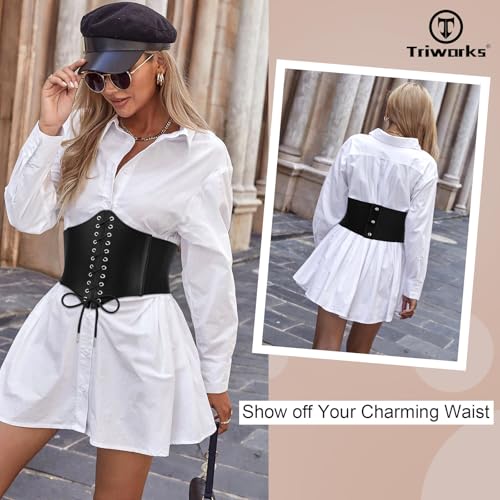 Corset Belt for Women, Lace-up Elastic Waist Belt Vintage, Leather Corset Women Belts for Halloween Costume2