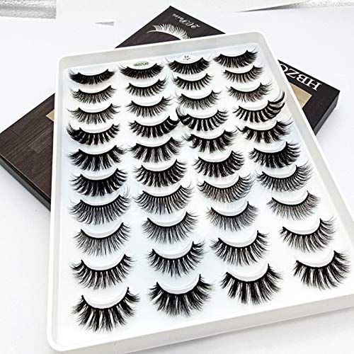 HBZGTLAD 20 Pairs 3D Soft Mink False Eyelashes Handmade Wispy Fluffy Long Mink