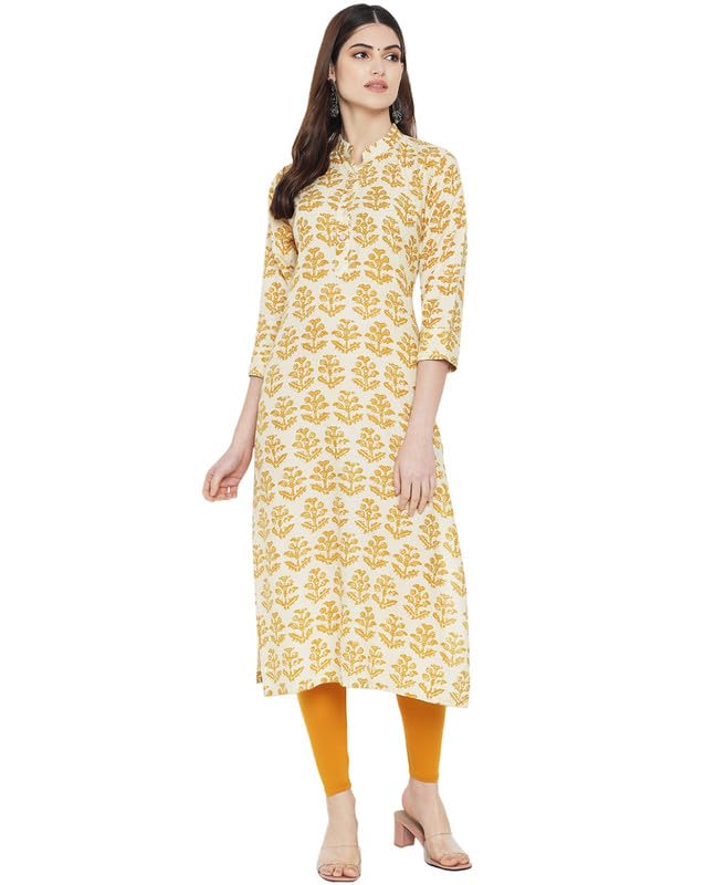 Image of Pinkmint Women Cotton Kurti ll Stright Printed Collared V Neck Kurta ll Stylish Regular Fit Kurti's (Pack of 01)