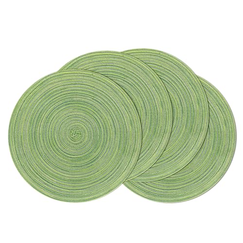 Image of SHACOS Round Placemats Set of 4 Round Table Placemats Braided Cotton Place Mats 15 inch for Kitchen Dining Table Holiday Party (Mixed Color Pea Green, 4)
