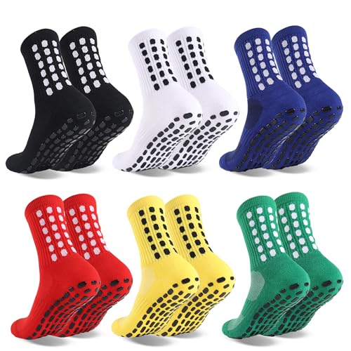 Image of Barrlves 6 Pairs Grip Soccer Socks Colorful Non Slip Sports Football Basketball Hospital Yoga Socks for Men Women