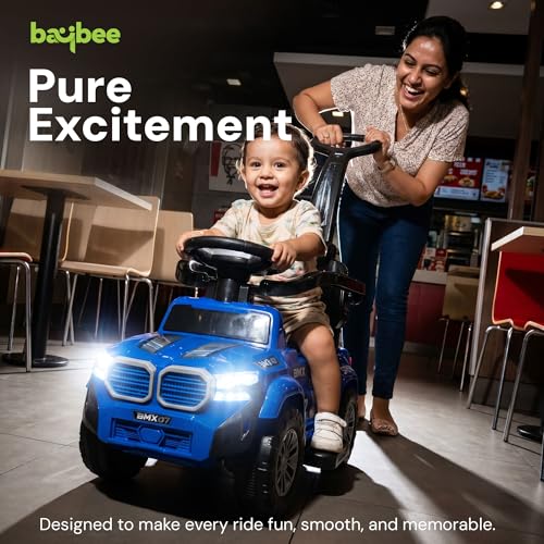 Image of Baybee Nitro Pro Ride on Cars for Kids | Baby Push Ride ons Toys Car with Parental Handle & Safety Guardrail | Baby Toy Car with Backrest, Light & Music | Outdoor Kids Cars for 1 to 3 Years (Blue)