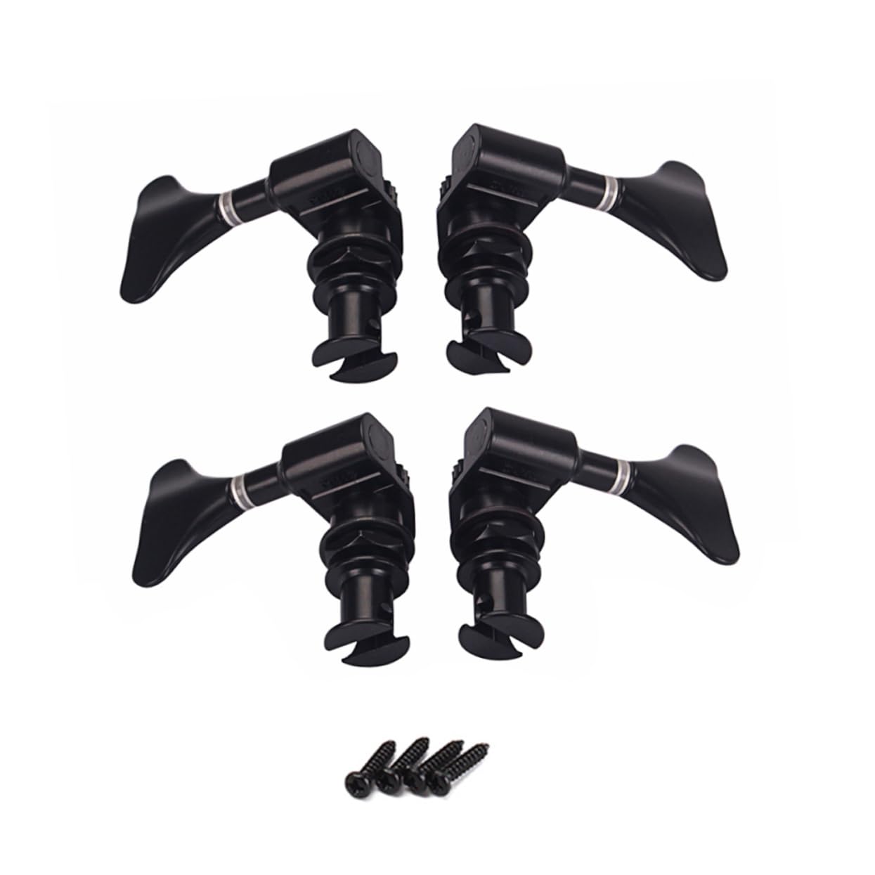 Meccaniche Sigillate per Ukulele Acustico 4 Pezzi in Metallo Nero | Modello GC117 2L 2R, Kit di Montaggio Ferrule e Viti, per Sostituzione e Messa a Punto su Ukulele Bassi