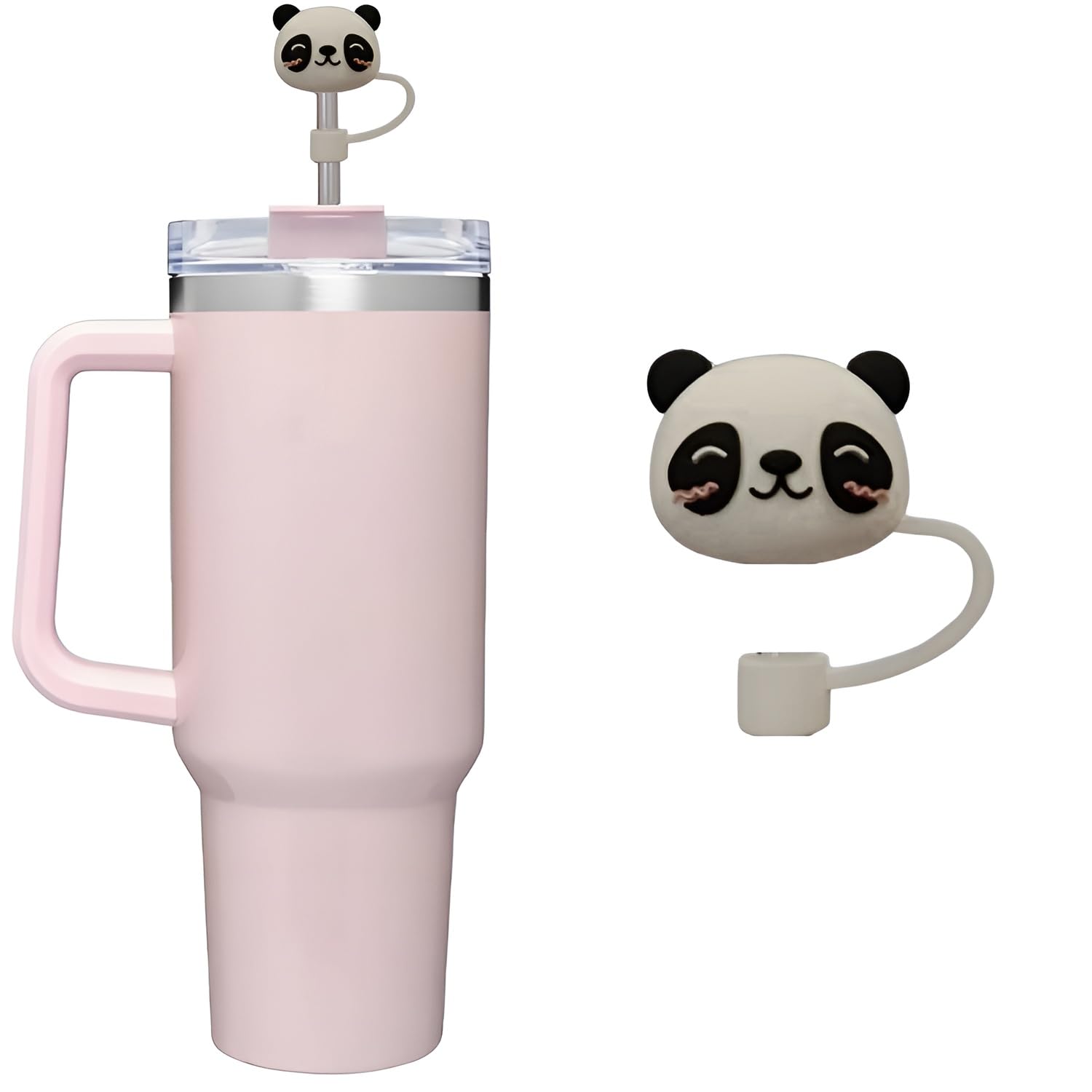 MISHI 1Pc Silicone Straw Cover Cap for Stanley Tumbler 10mm Straws, Cute Panda Shape, Reusable Dustproof Straw Topper, BPA Free Food Grade Silicone Drinkware Accessory for Kids and Adults-image-23