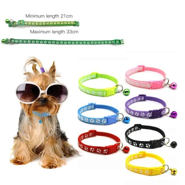 Image of Footprint Cat Collar with Bell Basic Dog Cat Collar I Buckle Adjustable Polyester Cat Dog Collar I with Bell 10 MM (Pink Color)