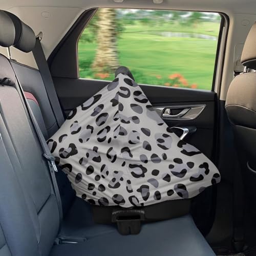 Image of Forchrinse Grey Leopard Print Baby Car Seat Cover Soft Stretchy Breastfeeding Nursing Cover Multi Use Cover for Shopping Cart /High Chair /Stroller
