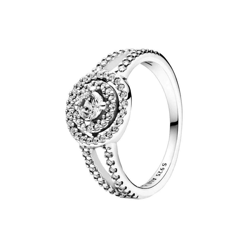PANDORA Timeless Anillo centelleante con diseño de halo doble de plata de ley con circonitas cúbicas transparentes