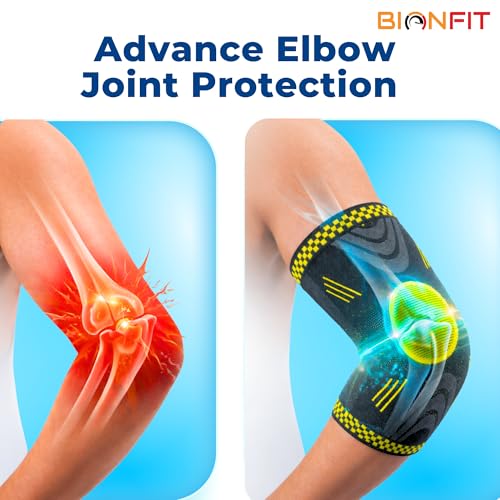 Image of BIONFIT Elbow Support Sleeve Pair for Men & Women | Compression Elbow Brace for Gym, Weightlifting, Tennis & Pain Relief | Breathable Anti-Slip Elbow Support