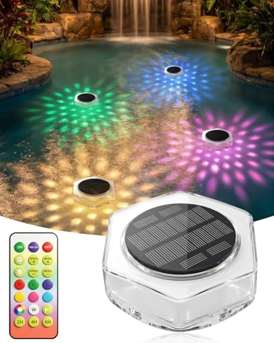 Lampe solaire pour piscine AdalyRoma, changement de couleur RVB, télécommande, niveaux de luminosité, minuterie, lumière LED flottante pour l'éclairage...