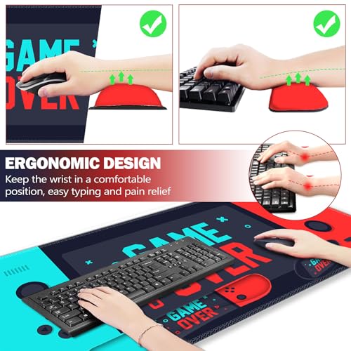 Image of ARTSO Large Gaming Mouse Pad, Keyboard Wrist Rest Pad & Wrist Support Mousepad Set, Stitched Edge, Extended, Non-Slip Base, Memory Foam Desk Mat, Green Red Game Console
