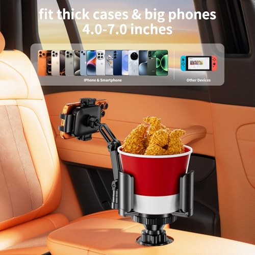 Image of Phone Holders for Your Car, 2 in 1 Cup Holder Phone Mount with Expander, Secure Hold, Adjustable Base and Long Arm with 360Rotation Car Phone Holder for 4-7'' devices and Up to 5.31'' Most Bottles