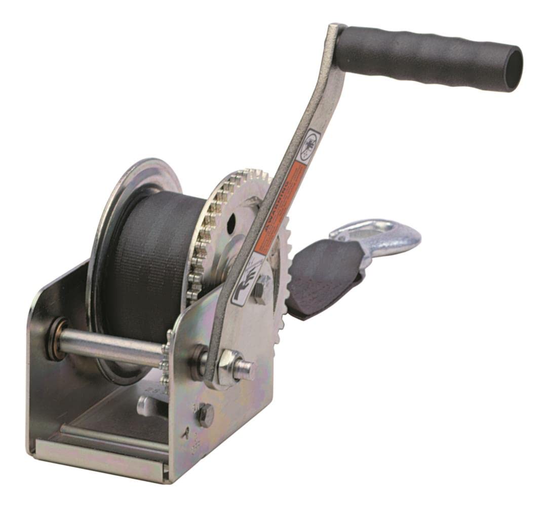 Part Synergy Trailer Boat Winch 1100 Lb Hand Operated Zinc Plated Strap w/Snap Hook
