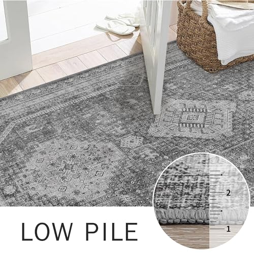GENIMO 2x7 Non Slip Hallway Runner Rug, Machine Washable, Thin & Low Pile Lightweight for Kitchen, Laundry, Entryway, Bedroom & Living Room, Gray