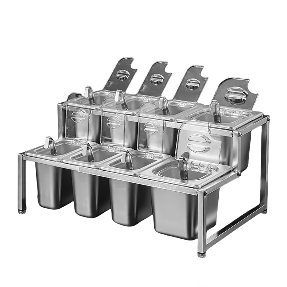 Erweiterbares Edelstahl-Gewürzregal-Set, 2-Layerer-Gewürzbehälter Mit Transparentem Deckel, Abnehmbare Fachschale, Flip-Top-Gewürzbox Für Zuhause Und Restaurant,G