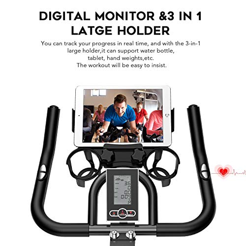 RINKMO Spin Bike, Indoor Cycling Stationary Bike with Tablet Holder, Exercise Bike with 36Lbs Chromed Solid Flywheel, LCD Monitor, Heart Rate, Adjustable Seat and Handlebars