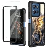 for Motorola Moto G (2025/2026) & Moto G Play (2026) Case with Screen Protector, Military Grade Drop Protection, Dual Layer Hybrid Shockproof Protection TPU Phone Case, Golden Dragon