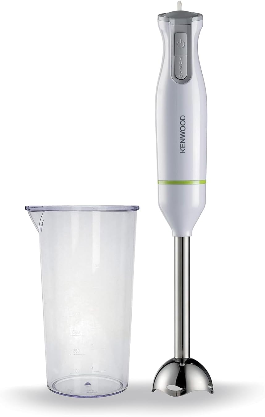 KENWOOD Hand Blender Metal Wand 600W Stick with Graduated Beaker, Turbo Function, Removable for Easy Cleaning HBM02.001WH White/Silver