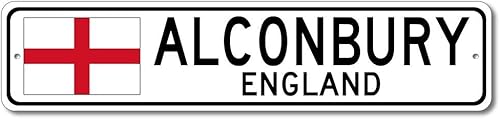 Placa de metal con diseño de la bandera de Inglaterra de Alconbury, personalizable para regalo, 3.9 x 17.7in