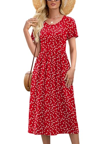 Image of Heymoments Women's Casual Short Sleeve Midi Dress Crewneck A Line Tiered Flowy Loose Travel Long Dresses with Pockets