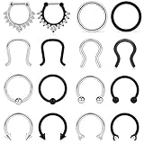 Ruifan 16G Horseshoe Circular Barbell and Nose Ear Daith Septum Clicker Ring with Clear CZ Gems 316L Surgical Steel 2-3PCS