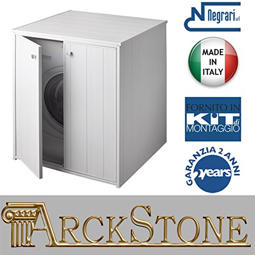 CUBIERTA DE MAQUINA Copri Protector ocultar Lavadora Secadora grande Buey negrari XXL kit montaje colada baño externo 2 puertas mazos Mobile plástico blanco resistente Agua pies 77x71 L77 P71 H94 cm