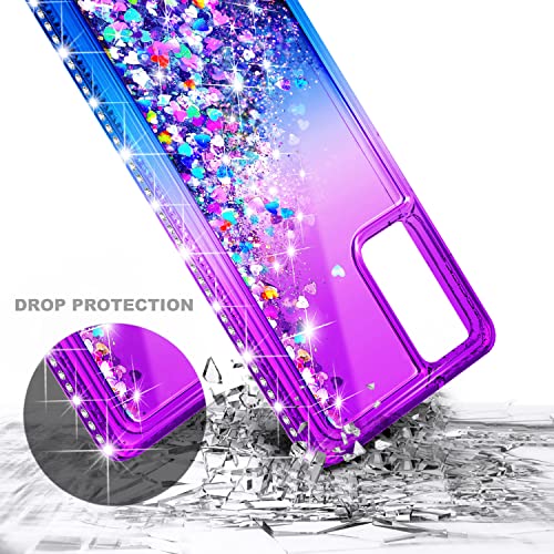 NZND Compatible with Samsung Galaxy A13-5G Phone Case, Purple/Blue | Bling Sparkly Glitter Floating Liquid Waterfall Cute Cover, Women Girls Kids, Ring Holder Grip Diamond Wrist Strap Lanyard by NZND - Image 3