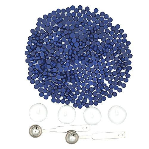 500 Pièces Perles de Cire à Cacheter Sceaux de Cire Octogonaux avec 2 Cuillères de Fusion et 4 Bougies de Thé pour Sceller et Décorer des Lettres(Bleu) Cover