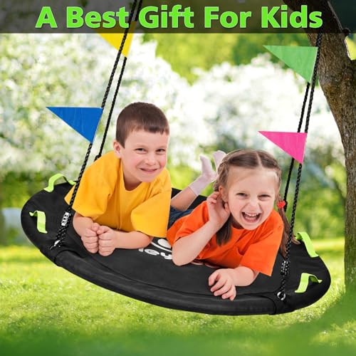 Image of HeyZoo Tree Swing, 40 Inch Saucer Swing, Outdoor Swing, Black