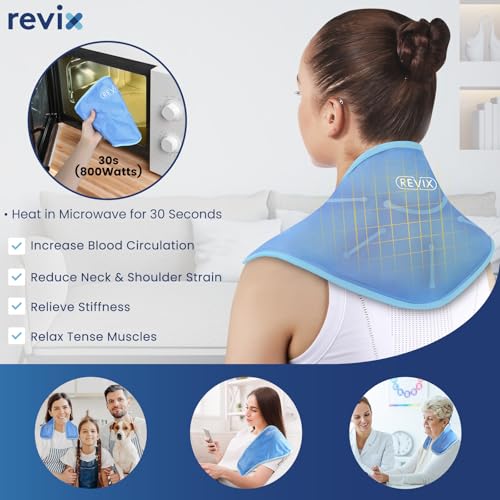 REVIX Neck Ice Pack for Injuries Reusable Neck Shoulder Cooling Wraps for Pain Relief, Hot Cold Gel Packs Reusable for Chronic Pain, Sports Injury & Cervical Surgery, Soft Plush Lining Ice Neck Wrap