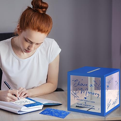 Pajean 50 Pcs Greenery Share a Memory Cards for Collections of Life Memory Guest Cards Box Ideas for Funeral Graduation Wedding Bridal Shower Birthday Anniversary Retirement(Blue)
