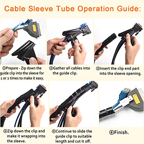 Fanoshon Black Computer Cable Management Sleeve Tube Under Desk Cord Organizer, 7/8 inch -5 ft Cover Wrap Easy to Install Messy Wire Solution for TV Office PC, Pet Chew and Bite Proof Cable Protector