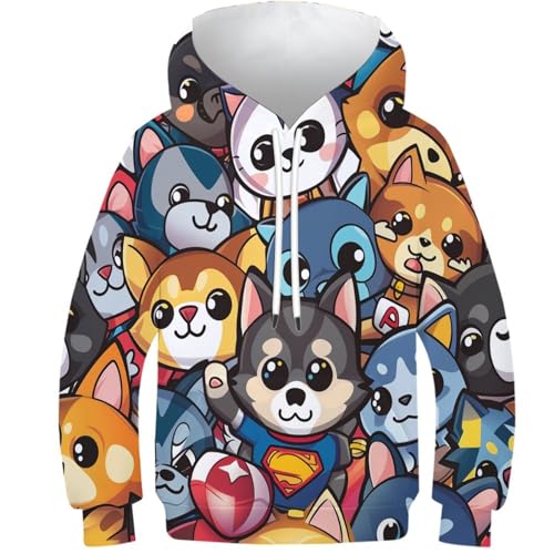 Sweat Chien 3D enfant pull col rond manches longues hiver pour ado 11-13Y