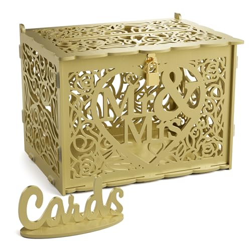 Jolik Grande Boîte à Cartes de Mariage en Bois Tirelire de Mariage, Boite pour Mariages Enveloppe en Bois Rustique avec Serrure et Fente, Urne Mariage pour...